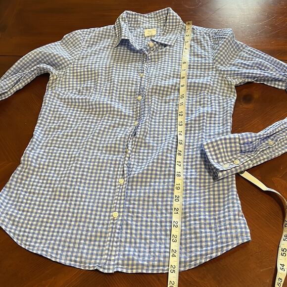 J.Crew  Blue and White Gingham Check Blouse Woman Size XS Long Sleeve Button Up - Picture 7 of 8